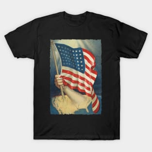 The Arm of America with the Flag Vintage Postcard Art T-Shirt